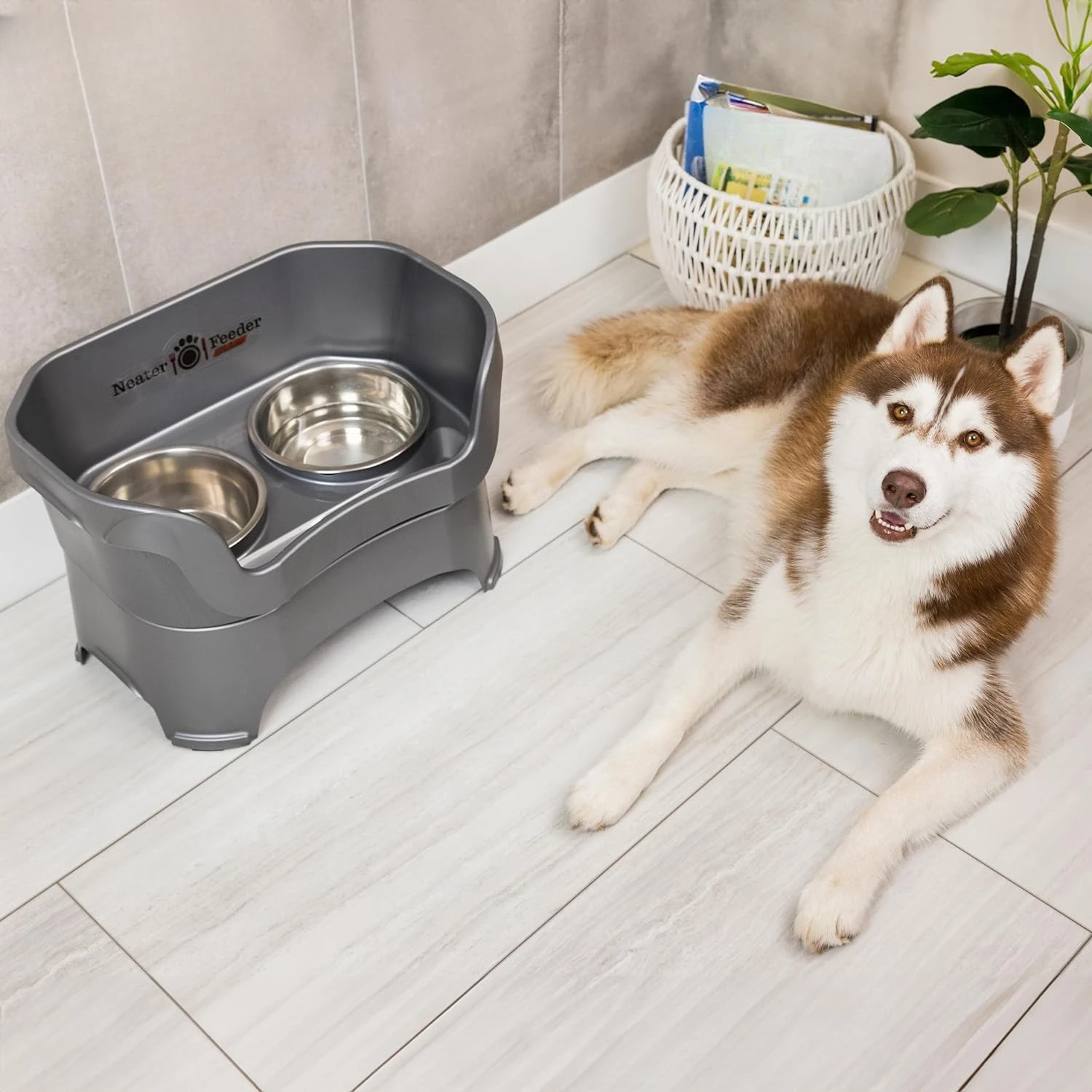 Neater Feeder, Deluxe Model,Mess Proof Dog Bowls (Large, Gunmetal) Made in USA - Elevated, No Spill, Non Tip, Non Slip
Neater Feeder, Deluxe Model,Mess Proof Dog Bowls (Large, Gunmetal) Made in USA - Elevated, No Spill, Non Tip, Non Slip
