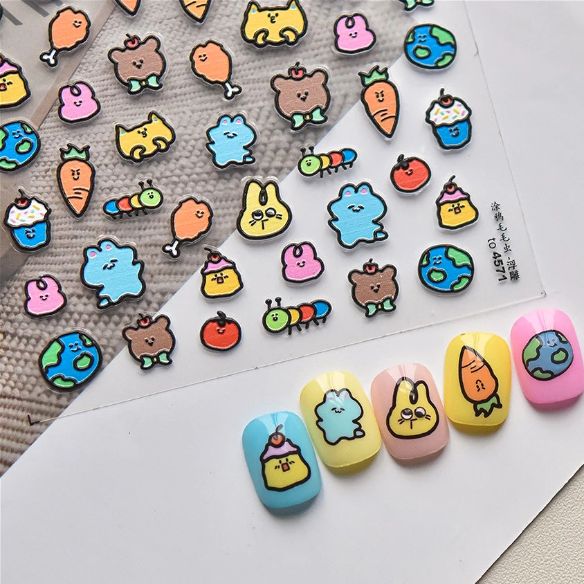 Cartoon Colourful Rabbit Bunny Tomato Puppy Dog Caterpillar Carrot Cake Apple Cat Bear Adhesive Nail Art Stickers Manicure Decal
Cartoon Colourful Rabbit Bunny Tomato Puppy Dog Caterpillar Carrot Cake Apple Cat Bear Adhesive Nail Art Stickers Manicure Decal