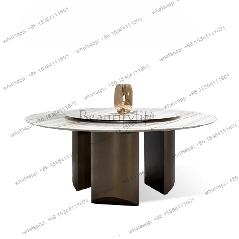 Cream style white luxury stone dining table with turntable simple white gold sand natural marble dining table
Cream style white luxury stone dining table with turntable simple white gold sand natural marble dining table