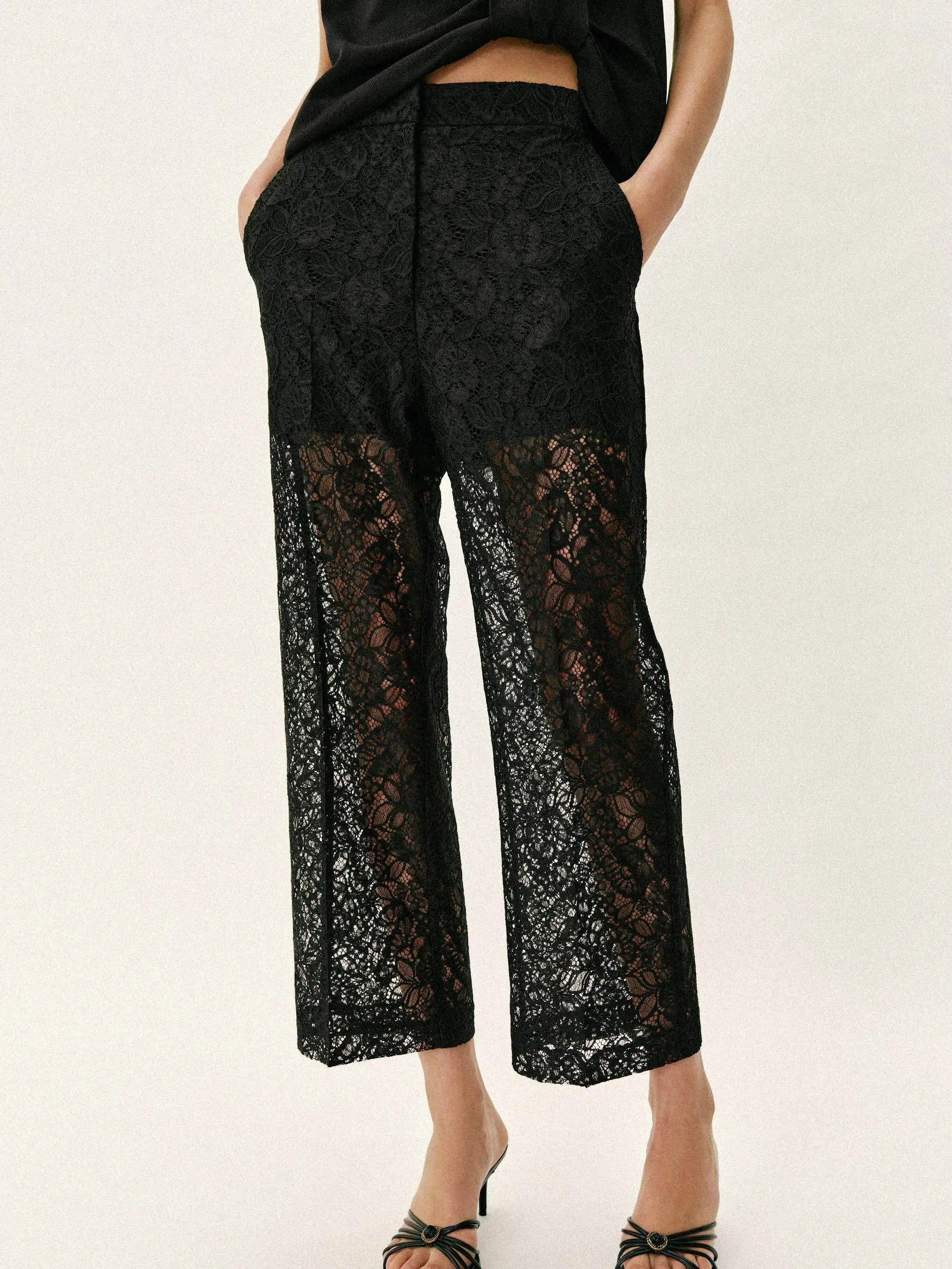 Spring New Arrival Women's Fashion Black Lace Straight Leg Nine-Tenths Pants mid Waist Straight Cut Long Trousers
Spring New Arrival Women's Fashion Black Lace Straight Leg Nine-Tenths Pants mid Waist Straight Cut Long Trousers