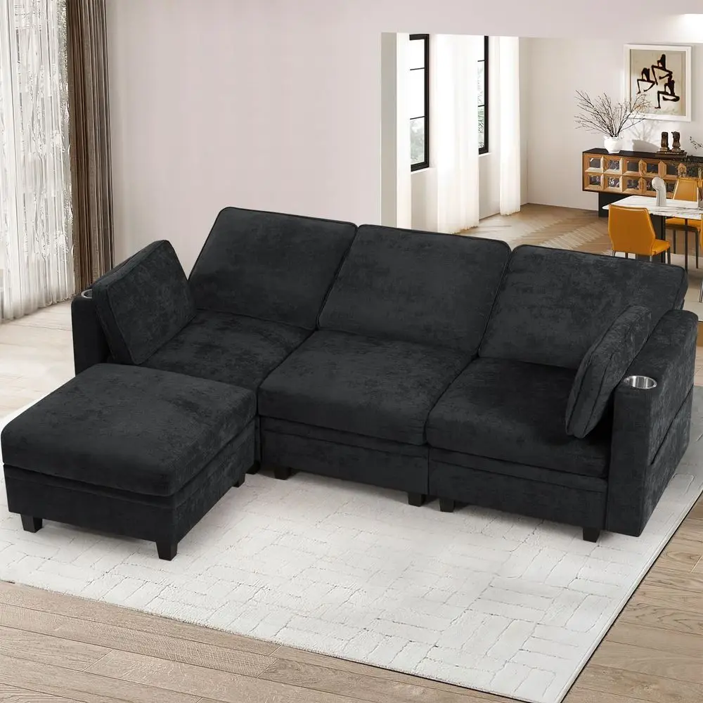 Inches Chenille 3Seat Sofa w Adjustable Backrests, Sectional Sofa w Cup Holders amp Movable Storage Ottoman, holstery Fabric
Inches Chenille 3Seat Sofa w Adjustable Backrests, Sectional Sofa w Cup Holders amp Movable Storage Ottoman, holstery Fabric