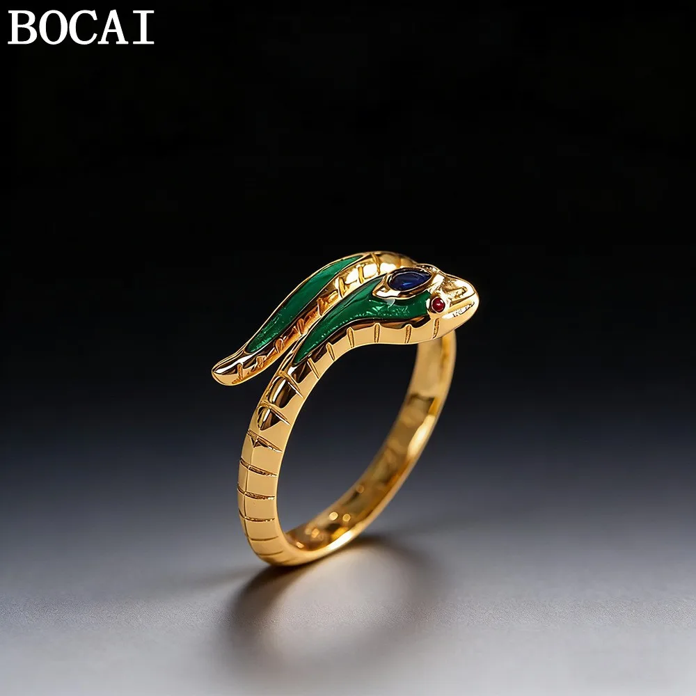 BOCAI NEW S925 Sterling Silver Fashionable And Luxurious Gold-plated Burnt Blue Small Snake Open Ring Women's Gift
BOCAI NEW S925 Sterling Silver Fashionable And Luxurious Gold-plated Burnt Blue Small Snake Open Ring Women's Gift