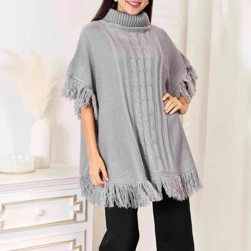 Turtleneck Autumn Winter Pullover Medi Sweater Batwing Cloak Tassel Loose Women Casual Knitted Top Oversize Cape Twisted A-Line
Turtleneck Autumn Winter Pullover Medi Sweater Batwing Cloak Tassel Loose Women Casual Knitted Top Oversize Cape Twisted A-Line