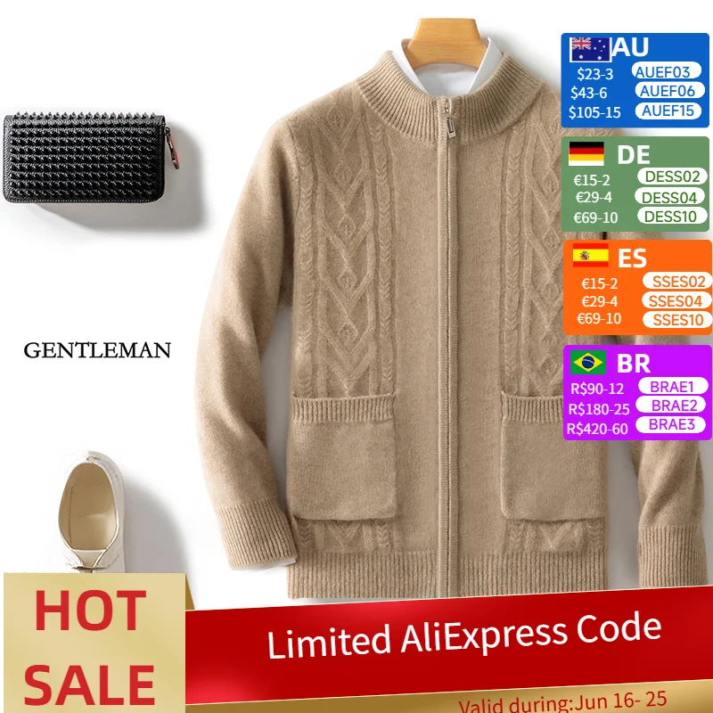 Men Thickened 100% Merino Wool Sweater Business Casual Zipper Mock Collar Cardigan Jacquard Coat Warm Knit Jacket Autumn Winter
Men Thickened 100% Merino Wool Sweater Business Casual Zipper Mock Collar Cardigan Jacquard Coat Warm Knit Jacket Autumn Winter