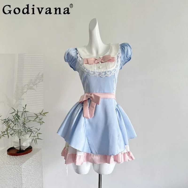High Waist Short Sleeve Female Lolita Dress Sweet Bow Peter Pan Collar Cotton Dress Women Kawaii Lace Patchwork Mini Dress
High Waist Short Sleeve Female Lolita Dress Sweet Bow Peter Pan Collar Cotton Dress Women Kawaii Lace Patchwork Mini Dress