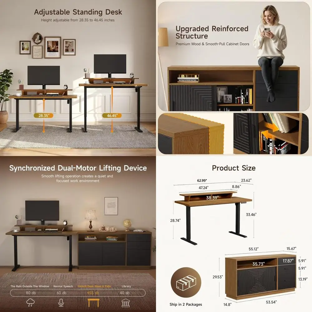 Home Oice urniture Set, 63'' Standing Desk with 55'' ile Cabinet, Electric Height Adjustable Executive Workstation with Monitor
Home Oice urniture Set, 63'' Standing Desk with 55'' ile Cabinet, Electric Height Adjustable Executive Workstation with Monitor