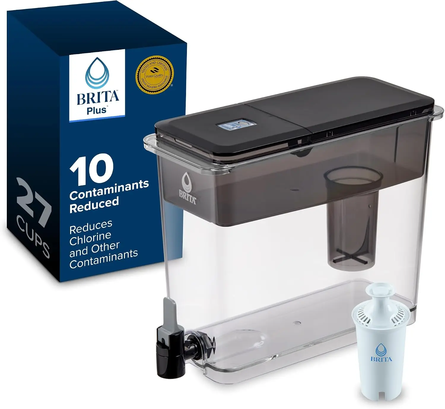 27-Cup Water Dispenser with High-Density Filter, Reduces 2X Contaminants, WQA Certified, BPA-Free, Black
27-Cup Water Dispenser with High-Density Filter, Reduces 2X Contaminants, WQA Certified, BPA-Free, Black