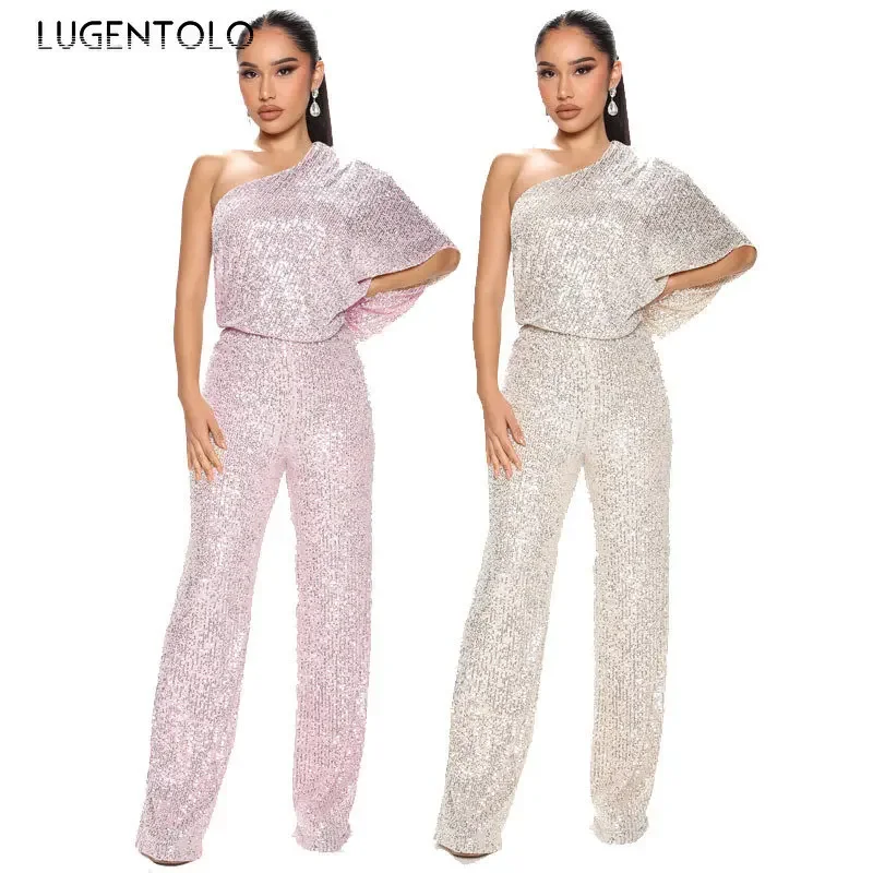 Sequins Sexy Jumpsuits Women One Shoulder Sleeveless Party Slanted Collar Lady Spring Autumn Fashion Casual Long Jumpsuit
Sequins Sexy Jumpsuits Women One Shoulder Sleeveless Party Slanted Collar Lady Spring Autumn Fashion Casual Long Jumpsuit