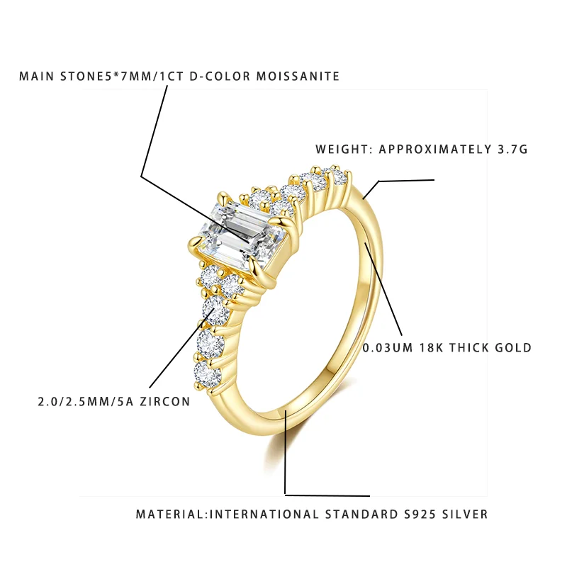 Кольцо с муассанитом 1 карат, цвет D, 5*7 мм, серебро S925, позолота 18К, циркон 2.0/2.5 мм, для вечеринок и повседневной носки
Кольцо с муассанитом 1 карат, цвет D, 5*7 мм, серебро S925, позолота 18К, циркон 2.0/2.5 мм, для вечеринок и повседневной носки