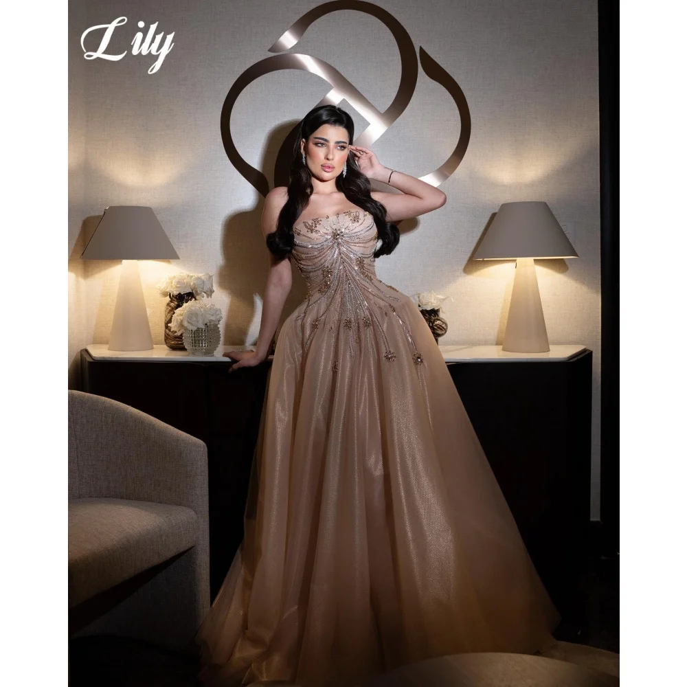 Lily Champagne Strapless Prom Dress Crystal Beaded Luxury Evening Dress Shimmer Glitter Tulle Princess Party Dress Customized
Lily Champagne Strapless Prom Dress Crystal Beaded Luxury Evening Dress Shimmer Glitter Tulle Princess Party Dress Customized
