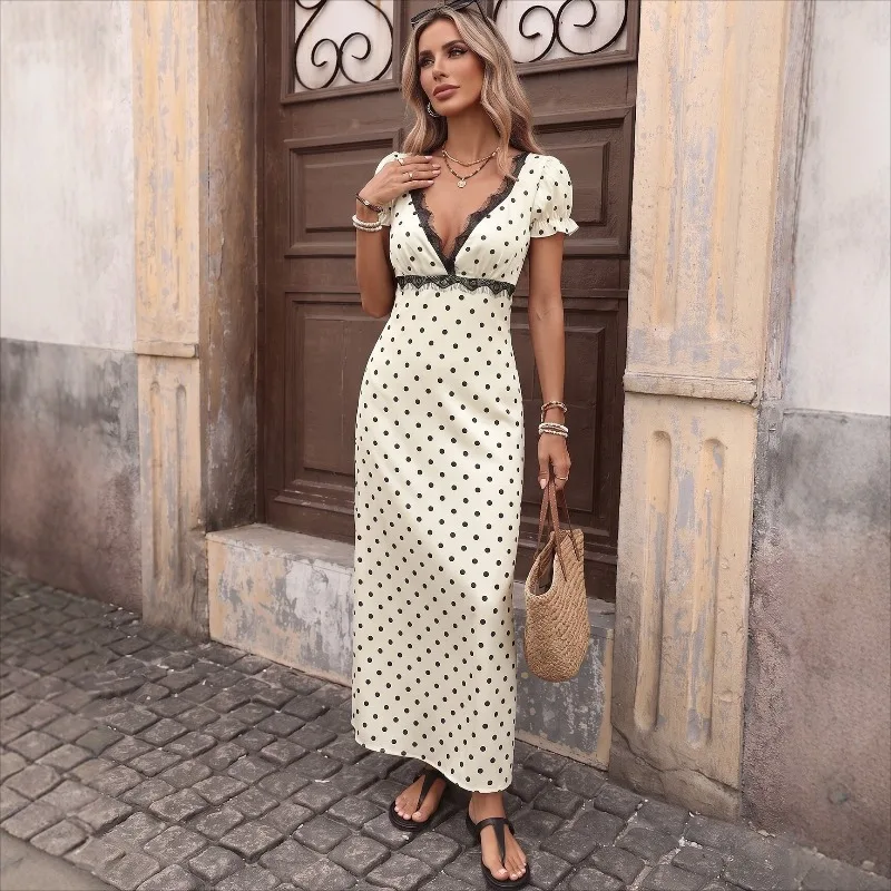Tsiisd Summer Backless Women's Maxi Dress Dot Print V Neck Lace Elegant Casual Fashion Vacation Party Evening Dress Female Dress
Tsiisd Summer Backless Women's Maxi Dress Dot Print V Neck Lace Elegant Casual Fashion Vacation Party Evening Dress Female Dress