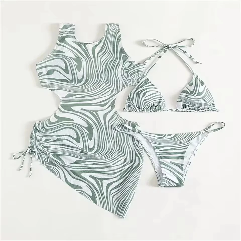 Wave Print Bikini Tangas Halter String Swimsuit Cut Out Cover-up 3 Piece Swimwear Women Bikinis Set Beachwear Bathing Suit
Wave Print Bikini Tangas Halter String Swimsuit Cut Out Cover-up 3 Piece Swimwear Women Bikinis Set Beachwear Bathing Suit