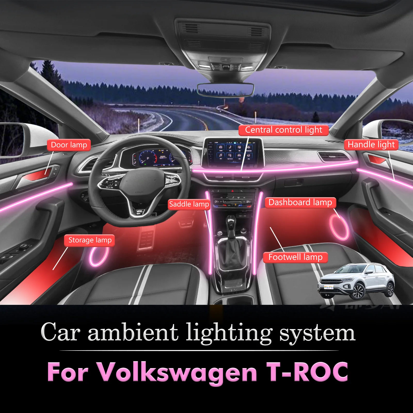 For Volkswagen T-ROC Car Interior Decorative Ambient Light RGB 64-Color LED Smart Remote Control Energy Saving Efficient Kit 
For Volkswagen T-ROC Car Interior Decorative Ambient Light RGB 64-Color LED Smart Remote Control Energy Saving Efficient Kit