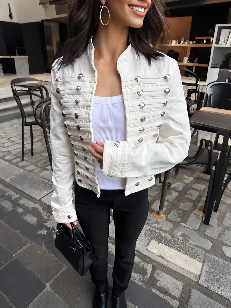 Tossy Retro Military Style White Short Jacket Luxury Design Multi-breasted Button Cropped Twill Coat Slim Fit Streetwear Coats
Tossy Retro Military Style White Short Jacket Luxury Design Multi-breasted Button Cropped Twill Coat Slim Fit Streetwear Coats