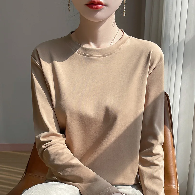 Spring New 100% Cotton Long-Sleeved T-shirt Women's Round Neck Mercerized Cotton Bottoming Shirt Loose Solid Color Top
Spring New 100% Cotton Long-Sleeved T-shirt Women's Round Neck Mercerized Cotton Bottoming Shirt Loose Solid Color Top