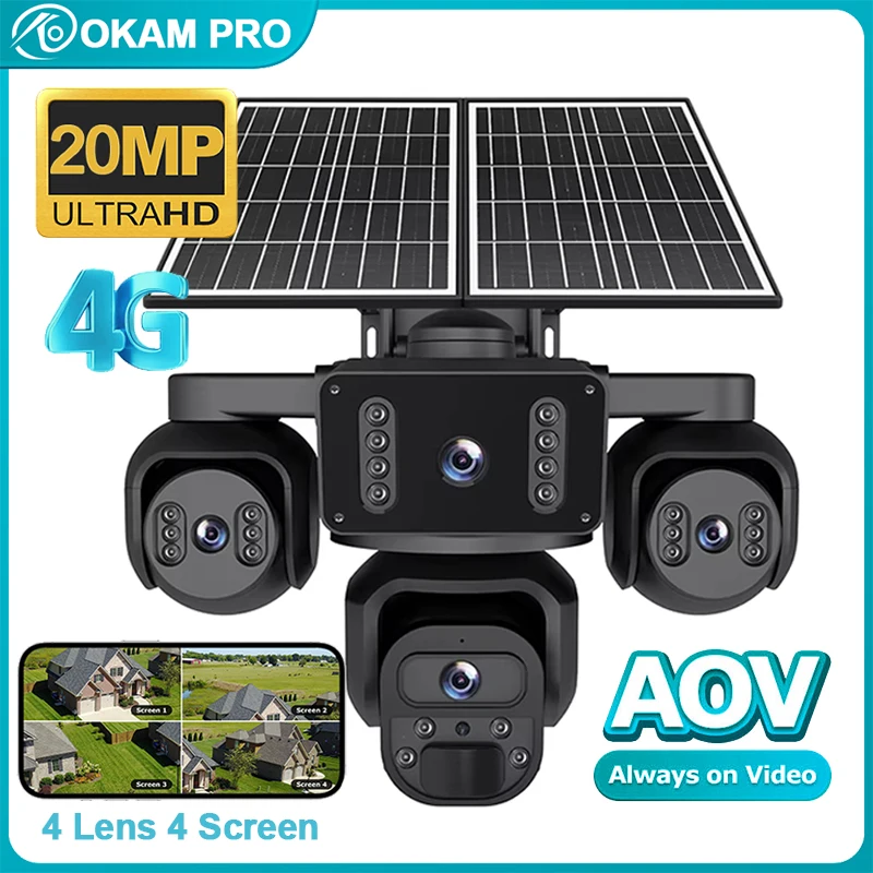 OKAM PRO 20100 MAh Battery Solar Camera Quad Lens HD 20MP 4G Camera AOV 24/7 Online Recording Outdoor Waterproof Night Vision
OKAM PRO 20100 MAh Battery Solar Camera Quad Lens HD 20MP 4G Camera AOV 24/7 Online Recording Outdoor Waterproof Night Vision