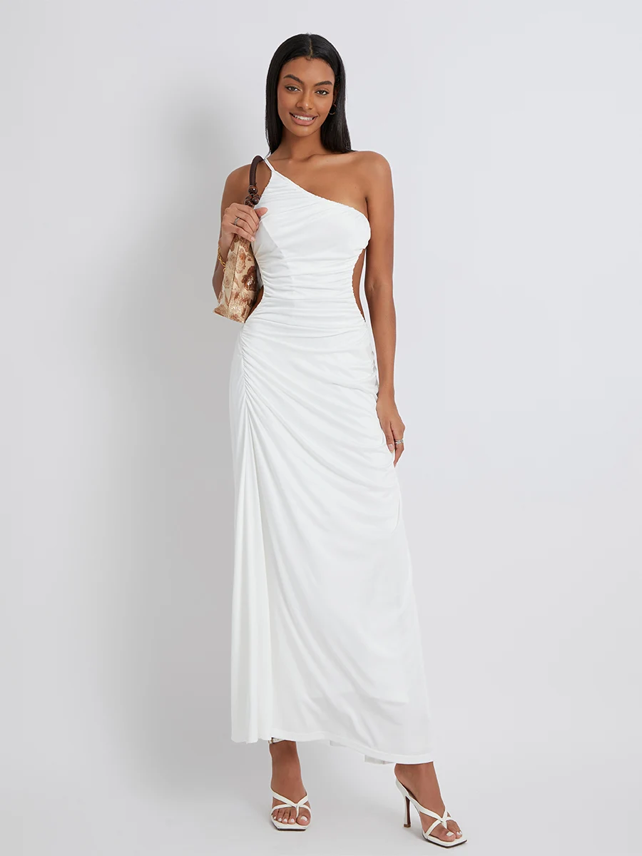 Women Long Dress Elegant One Shoulder Cut Out Backless Party Dress Trendy Solid Color Ruched Sleeveless Dress
Women Long Dress Elegant One Shoulder Cut Out Backless Party Dress Trendy Solid Color Ruched Sleeveless Dress