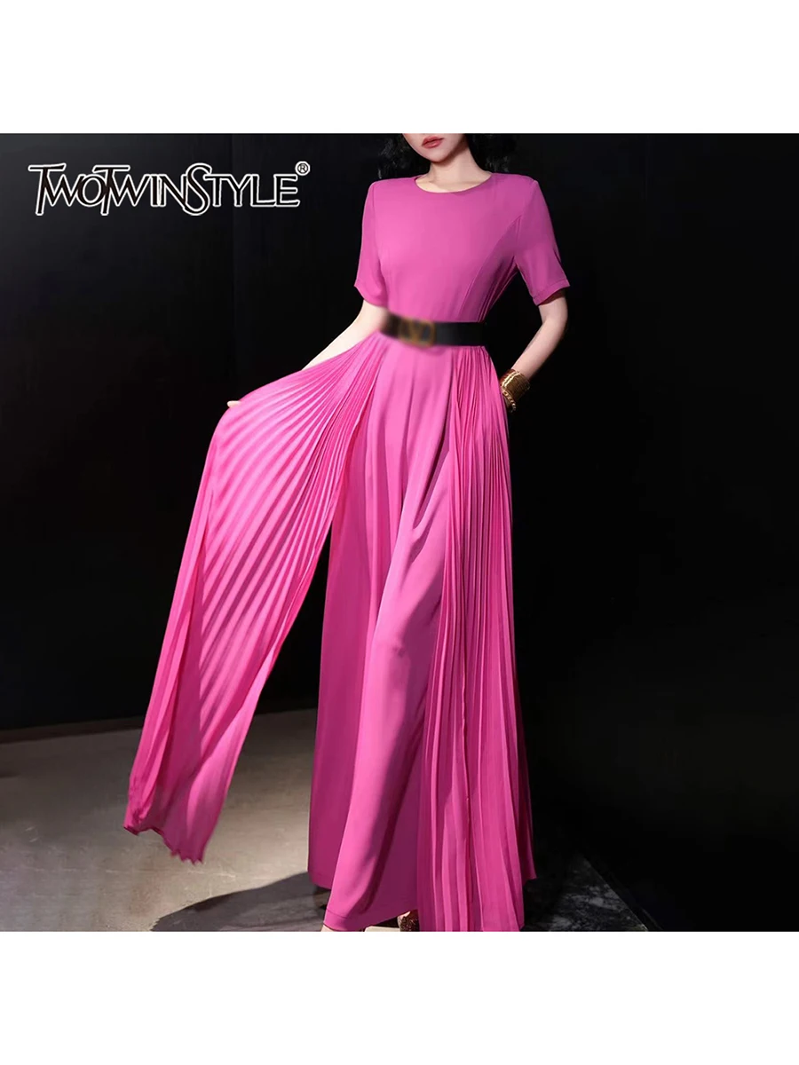 TWOTWINSTYLE Solid Slimming Spliced Belt Fashion Jumpsuits for Women Round Neck Short Sleeves Patchwork Ribbon Jumpsuit Female
TWOTWINSTYLE Solid Slimming Spliced Belt Fashion Jumpsuits for Women Round Neck Short Sleeves Patchwork Ribbon Jumpsuit Female