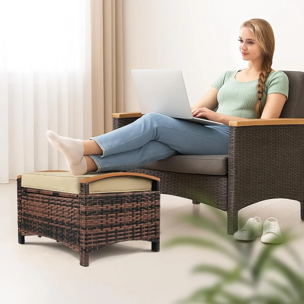 2 Pieces Outdoor Patio Ottomans with Storage, Wicker Storage Ottoman Rattan Footstool w/Removable Cushion, Multipurpose
2 Pieces Outdoor Patio Ottomans with Storage, Wicker Storage Ottoman Rattan Footstool w/Removable Cushion, Multipurpose