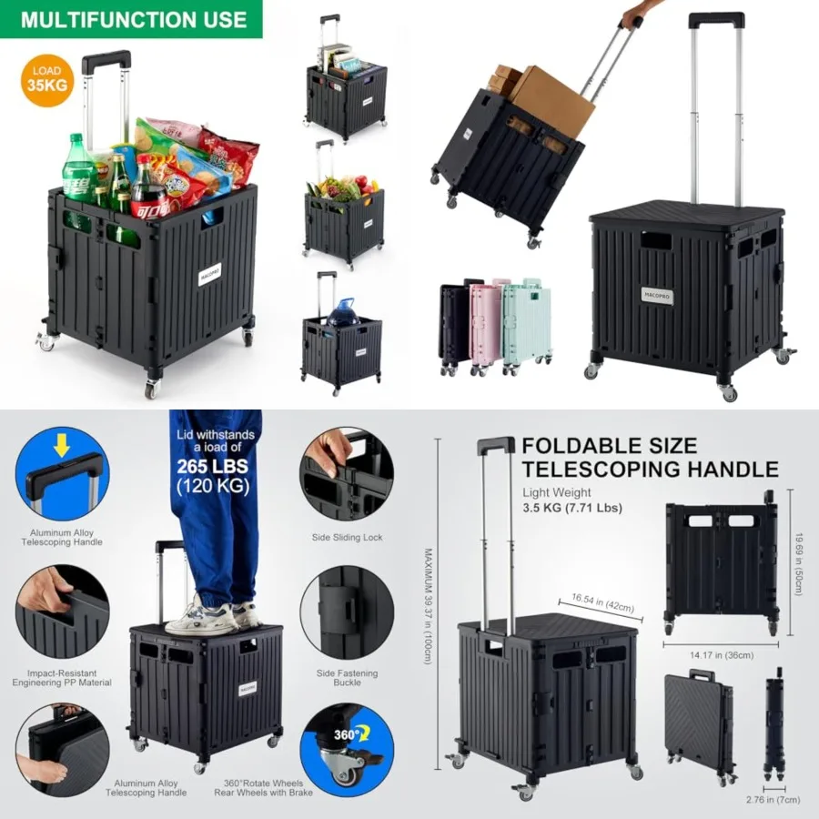 Folding Utility Cart Portable Rolling Crate Handcart Shopping Trolley Collapsible Tool Box, with Lid, Basket on 4 Rotate Wheels
Folding Utility Cart Portable Rolling Crate Handcart Shopping Trolley Collapsible Tool Box, with Lid, Basket on 4 Rotate Wheels