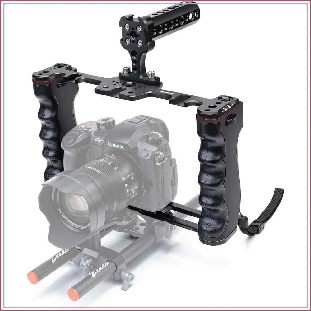 Camera Video Rig Cage, Aluminum Filmmaking Movie Making Kit with Top Handle & Arca Type Base, Compatible with DSLR Camera and Camcorder
Camera Video Rig Cage, Aluminum Filmmaking Movie Making Kit with Top Handle & Arca Type Base, Compatible with DSLR Camera and Camcorder