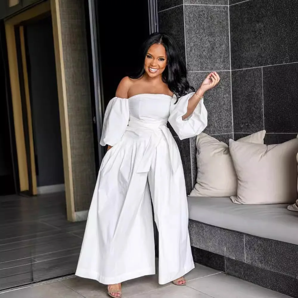 Women Off Shoulder Puff Sleeve Jumpsuit Waist Tie Belt Wide Leg Pants Romper Elegant Loose Fit Pocket Party Holiday Jumpsuits
Women Off Shoulder Puff Sleeve Jumpsuit Waist Tie Belt Wide Leg Pants Romper Elegant Loose Fit Pocket Party Holiday Jumpsuits