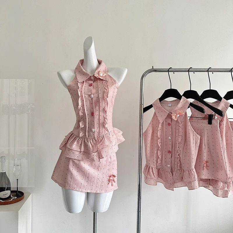 Fashion Sweet Skirt Set 2025 Summer New Women Bow Sleeveless Top Spicy Girl Slim Tank Top Short A-line Skirt Two Piece Set
Fashion Sweet Skirt Set 2025 Summer New Women Bow Sleeveless Top Spicy Girl Slim Tank Top Short A-line Skirt Two Piece Set