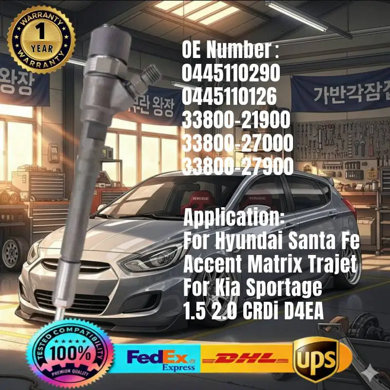 0445110290 0445110126 33800-21900 33800-27000 33800-27900 Fuel Injector for Hyundai Santa Fe Accent Kia Sportage 2.0 CRDi D4EA
0445110290 0445110126 33800-21900 33800-27000 33800-27900 Fuel Injector for Hyundai Santa Fe Accent Kia Sportage 2.0 CRDi D4EA