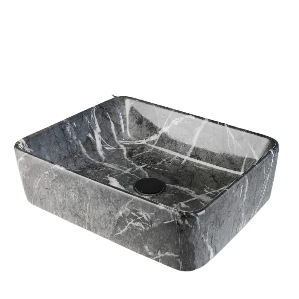 Black bathroom container sink with faucet and drain, 19 "x15" x6 "rectangular container sink, black marble sink
Black bathroom container sink with faucet and drain, 19 "x15" x6 "rectangular container sink, black marble sink