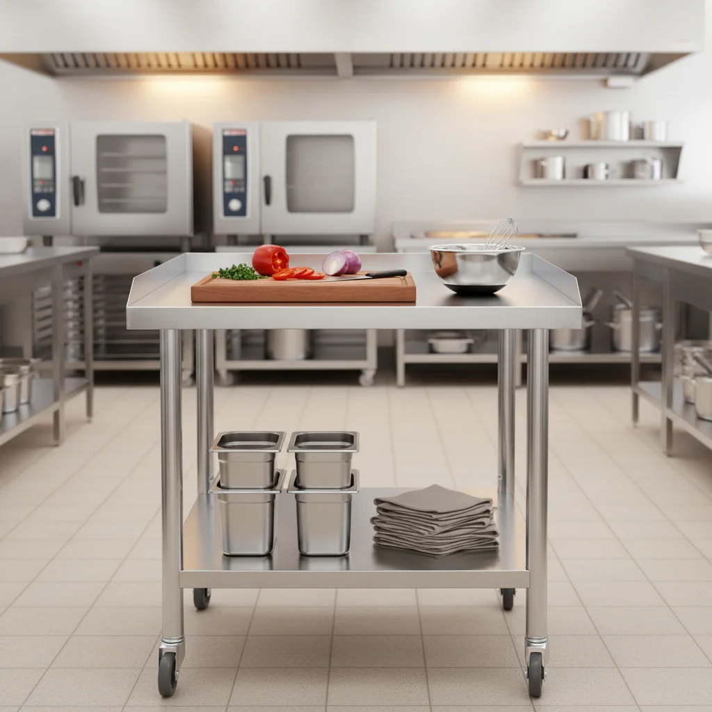 2-Tier Stainless Steel Commercial Work Table with Lockable Wheels, 60×70×76CM Heavy Duty Kitchen Prep Table for Kitchen Garage Laundry Storage
2-Tier Stainless Steel Commercial Work Table with Lockable Wheels, 60×70×76CM Heavy Duty Kitchen Prep Table for Kitchen Garage Laundry Storage