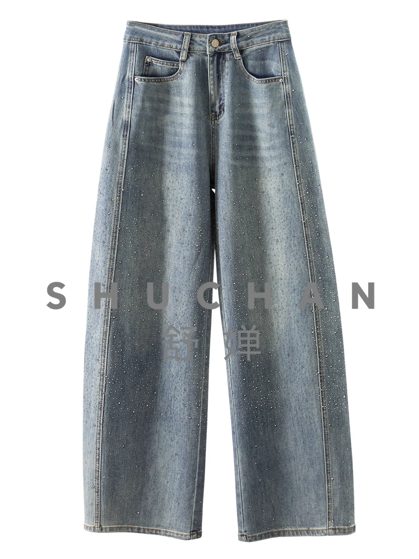 Shining French Trendy Hot Diamond Washed Blue High-waisted Wide-leg Sickle Jeans Women's 88I0
Shining French Trendy Hot Diamond Washed Blue High-waisted Wide-leg Sickle Jeans Women's 88I0
