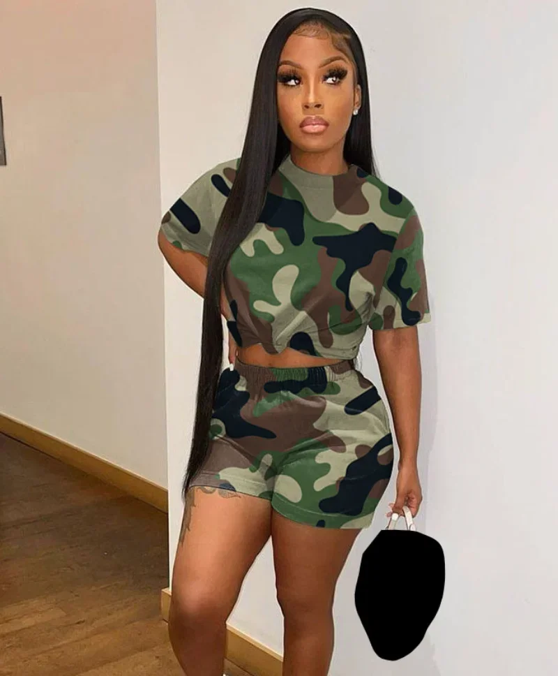 KEXU Summer Street Camouflage Women's Set Short Sleeve T-shirt and Shorts Sweatsuit Fashion Two Piece Set Outfit Tracksuit
KEXU Summer Street Camouflage Women's Set Short Sleeve T-shirt and Shorts Sweatsuit Fashion Two Piece Set Outfit Tracksuit
