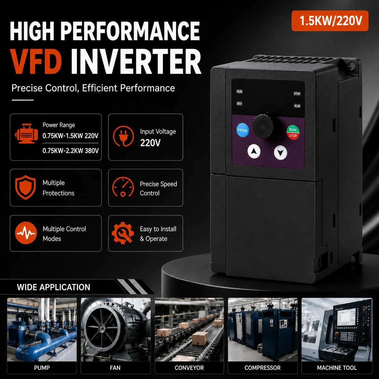 1.5kw Single-phase 220v Vfd Inverter Small Power 3-phase 380v 2hp Frequency Converter for Speed Control and Fan Motor
1.5kw Single-phase 220v Vfd Inverter Small Power 3-phase 380v 2hp Frequency Converter for Speed Control and Fan Motor