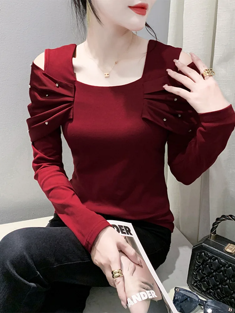 Winsleter Streetwear Clothes Tshirt Long Sleeve Tees Women Off Shoulder Rivet Slim Cotton Tops Autumn Spring New T30402JM
Winsleter Streetwear Clothes Tshirt Long Sleeve Tees Women Off Shoulder Rivet Slim Cotton Tops Autumn Spring New T30402JM