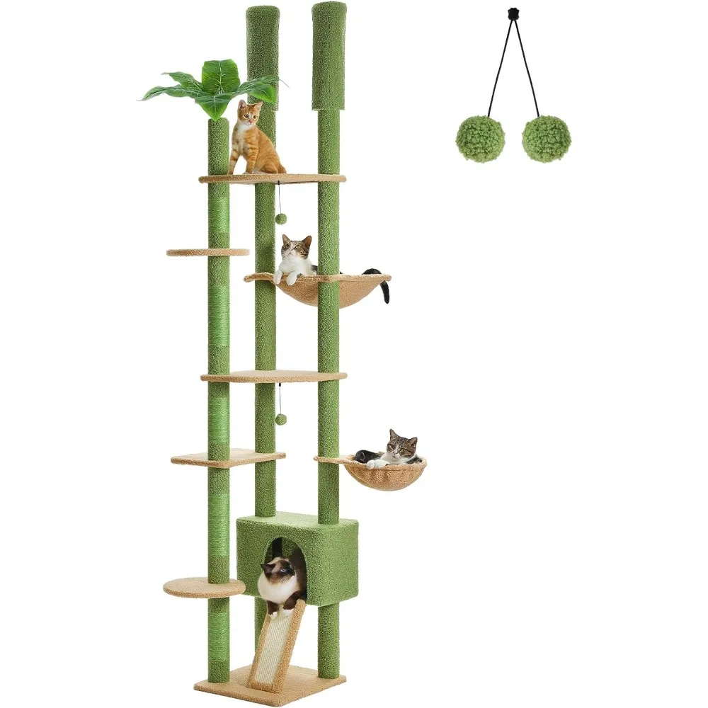 Cat tree, floor cat tower adjustable, with apartment, hammock and scratching column, indoor large cat, green
Cat tree, floor cat tower adjustable, with apartment, hammock and scratching column, indoor large cat, green