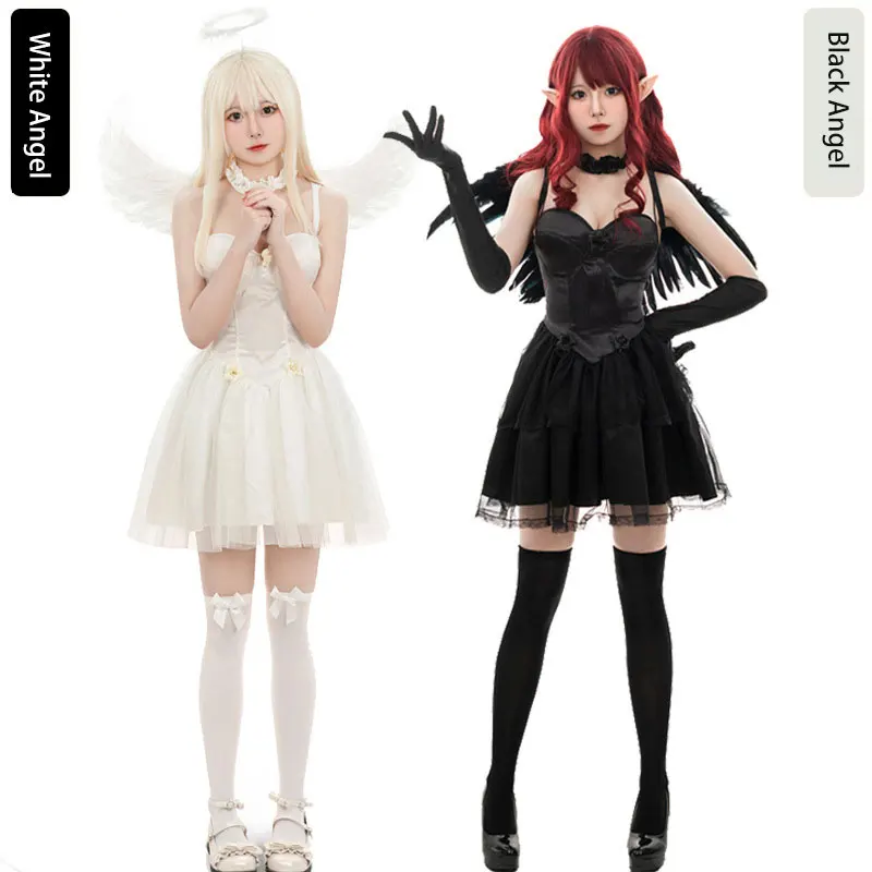 Halloween Black and White Angel Character Dress up Cosplay Black Devil Party Makeup Ball Performance Costume
Halloween Black and White Angel Character Dress up Cosplay Black Devil Party Makeup Ball Performance Costume