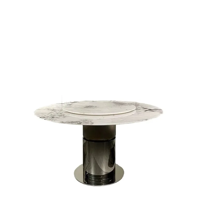 Italian minimalist natural marble round five stainless steel round dining table
Italian minimalist natural marble round five stainless steel round dining table