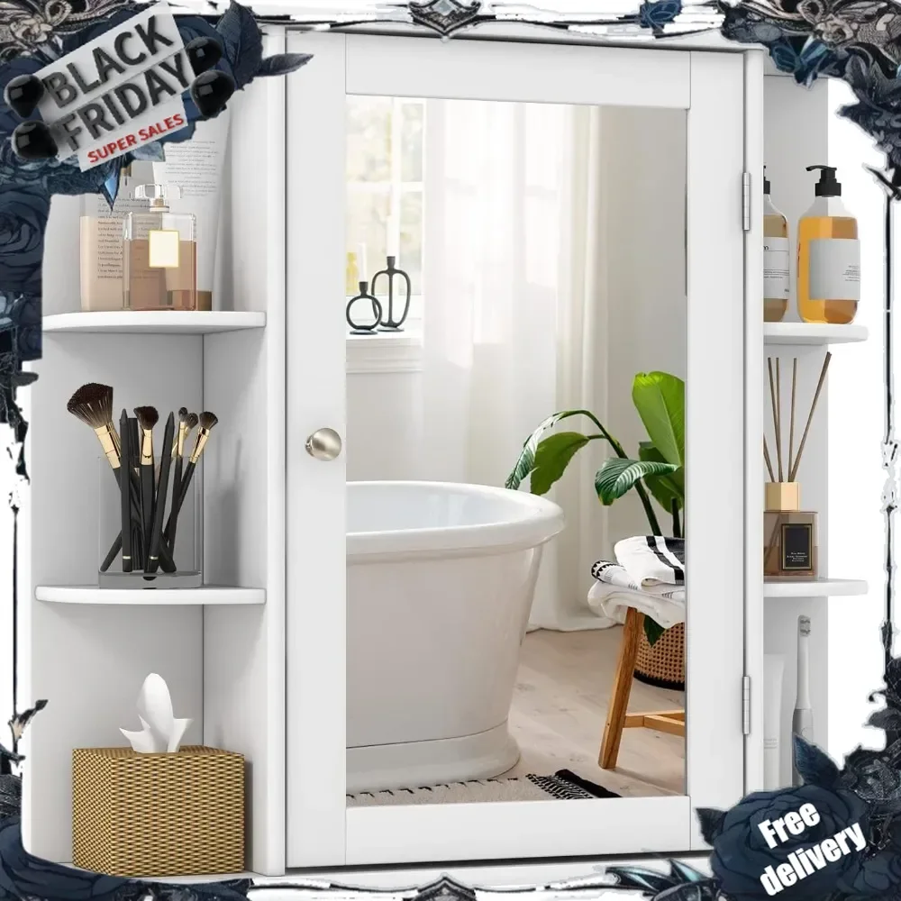 Bathroom Medicine Cabinet with Mirror, Wall Mounted Bathroom Storage Cabinet w/Mirror Door & 6 Open Shelves
Bathroom Medicine Cabinet with Mirror, Wall Mounted Bathroom Storage Cabinet w/Mirror Door & 6 Open Shelves