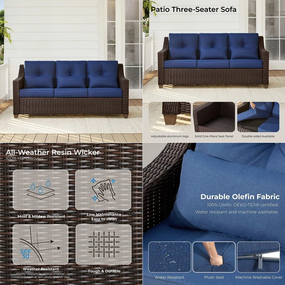 Wicker Outdoor Furniture Patio Sofa, Oversized 3Seater Rattan Couch with 5.1 Thick Cushions and RustResistant Aluminum Legs
Wicker Outdoor Furniture Patio Sofa, Oversized 3Seater Rattan Couch with 5.1 Thick Cushions and RustResistant Aluminum Legs