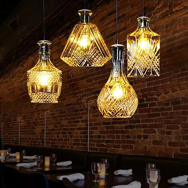 LED Hanging Light Crystal Glass Creative Retro Restaurant Chandelier Bar Home Decoration Simple Carved Wine Bottle Chandelier
LED Hanging Light Crystal Glass Creative Retro Restaurant Chandelier Bar Home Decoration Simple Carved Wine Bottle Chandelier