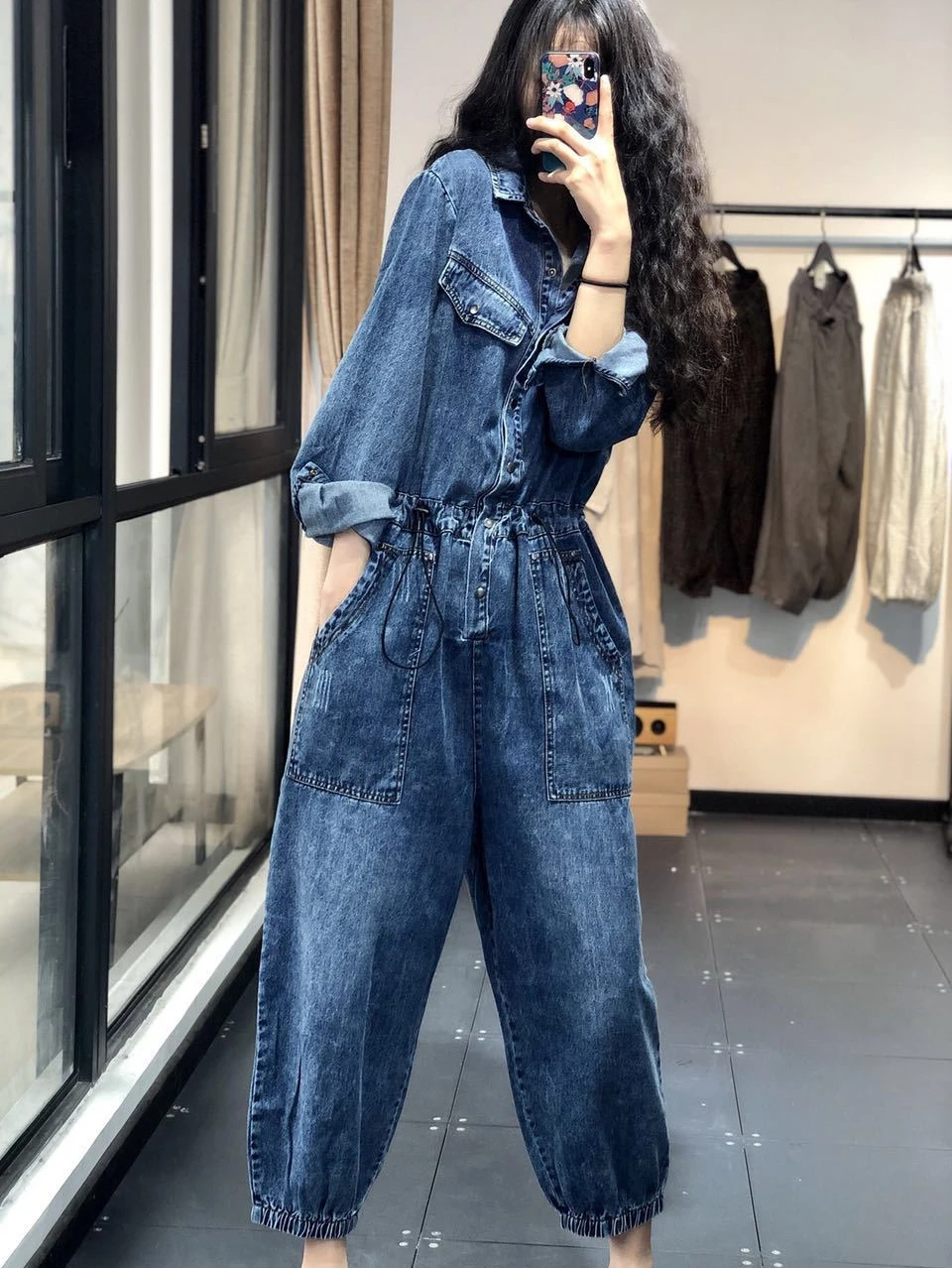 Casual Faion Workwear High Waist Slimming Dstring Jumpsuit Korean Sle Jeans Material Cotton Spring Summer Women's One-...
Casual Faion Workwear High Waist Slimming Dstring Jumpsuit Korean Sle Jeans Material Cotton Spring Summer Women's One-...