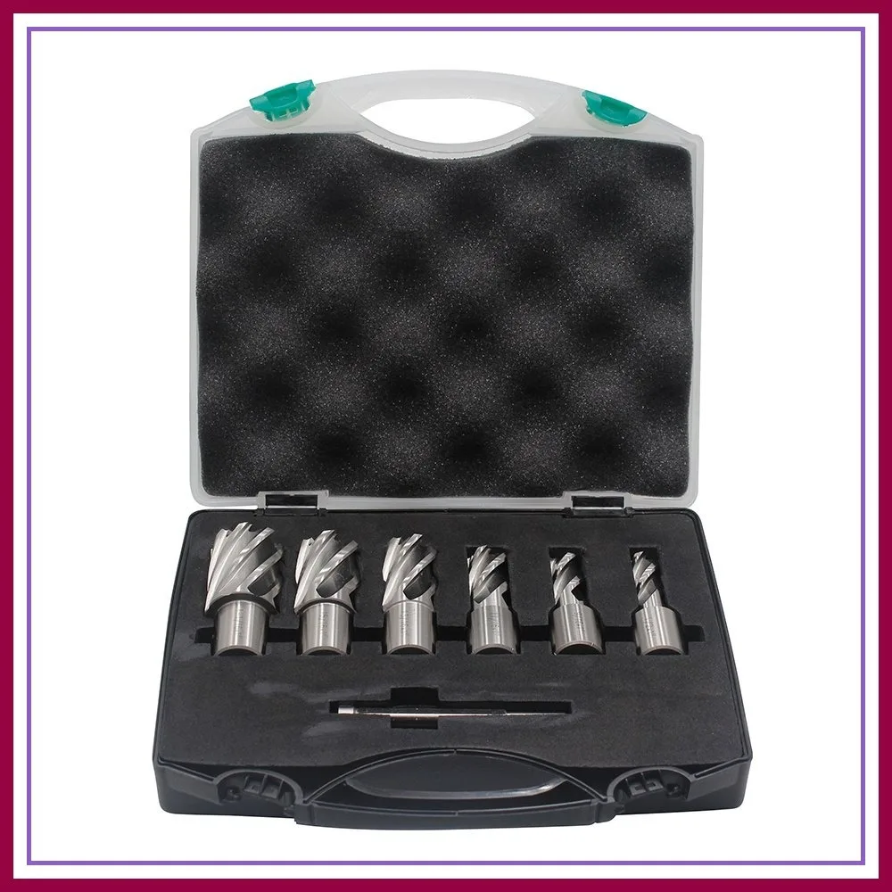 6-Piece Annular Cutter Set 3/4" Weldon Shank 1/2"-1-1/16" Dia for Magnetic Drill Press
6-Piece Annular Cutter Set 3/4" Weldon Shank 1/2"-1-1/16" Dia for Magnetic Drill Press