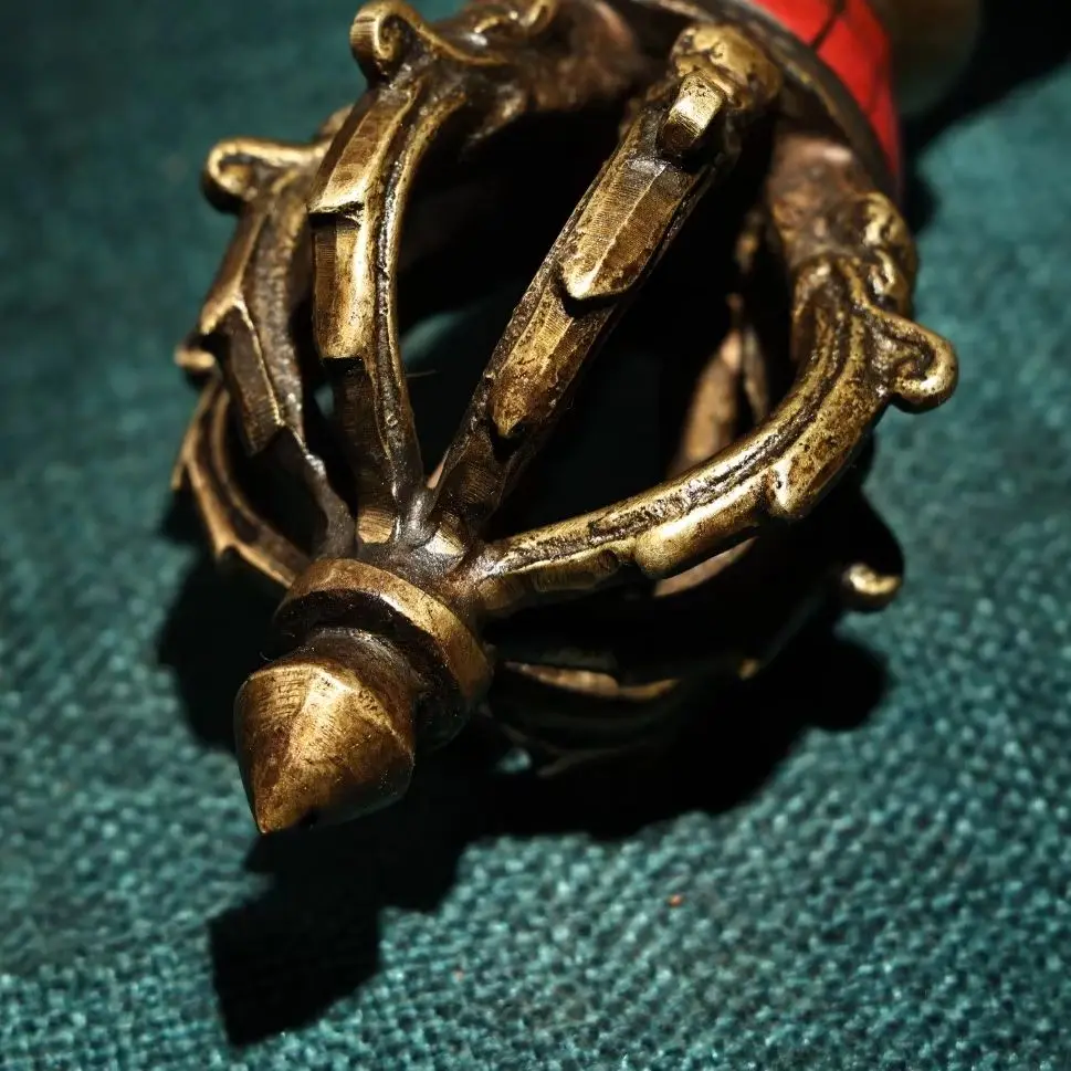 Bronze Cinnabar Mosaic Turquoise Nine Shares Beast Head Vajra Phurpa Amulet Town House Exorcism 
Bronze Cinnabar Mosaic Turquoise Nine Shares Beast Head Vajra Phurpa Amulet Town House Exorcism