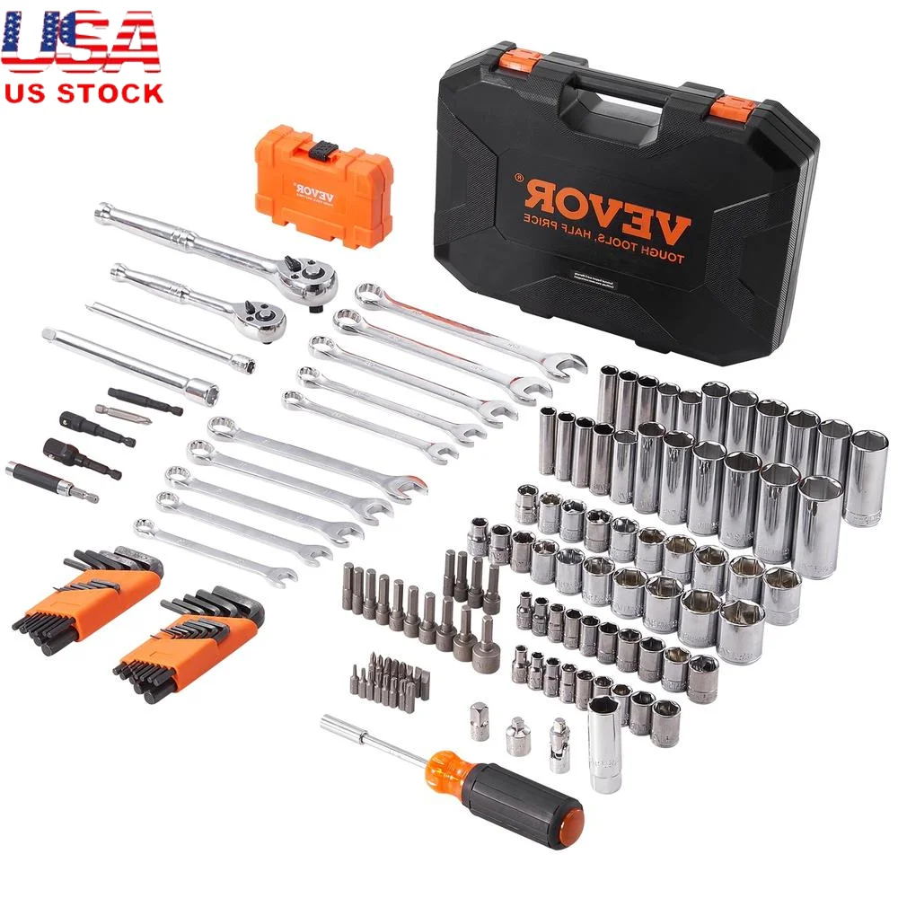145 Piece Mechanic Tool Set Socket Set CR-V Chrome Vanadium 1/4 and 3/8 Drive Deep Standard Sockets High Torque Kit
145 Piece Mechanic Tool Set Socket Set CR-V Chrome Vanadium 1/4 and 3/8 Drive Deep Standard Sockets High Torque Kit