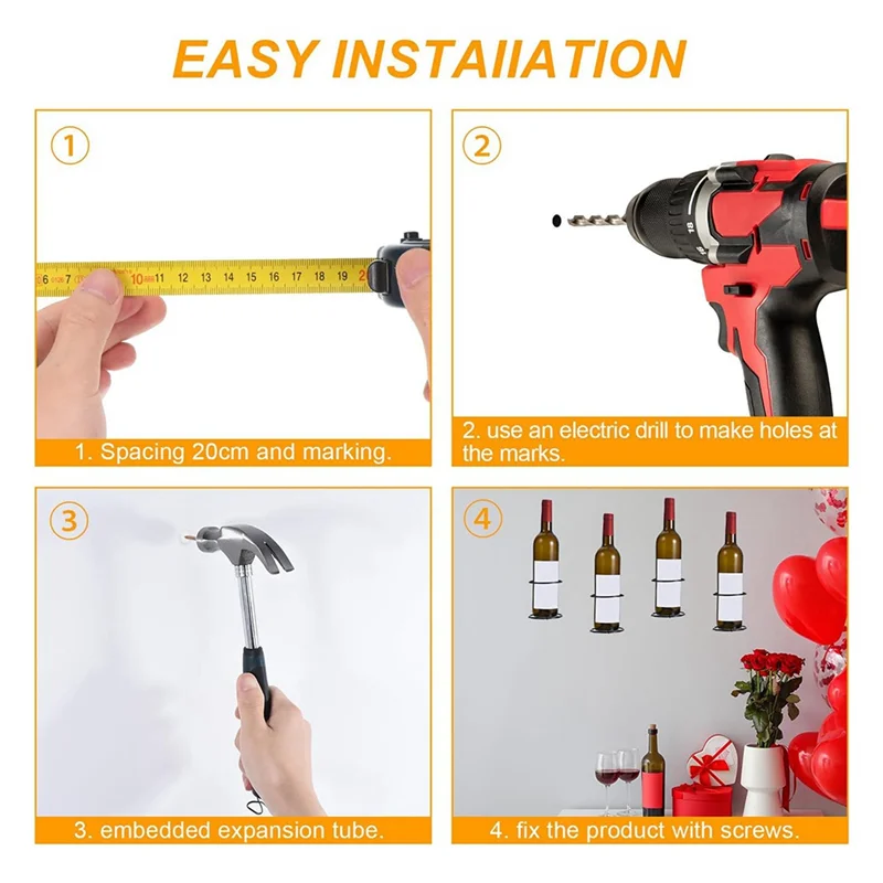Настенный держатель для вина, настенная полка для вина в упаковке из 6 штук, металлический держатель для винных бутылок для хранения вина, настенный тематический декор для вина
Настенный держатель для вина, настенная полка для вина в упаковке из 6 штук, металлический держатель для винных бутылок для хранения вина, настенный тематический декор для вина