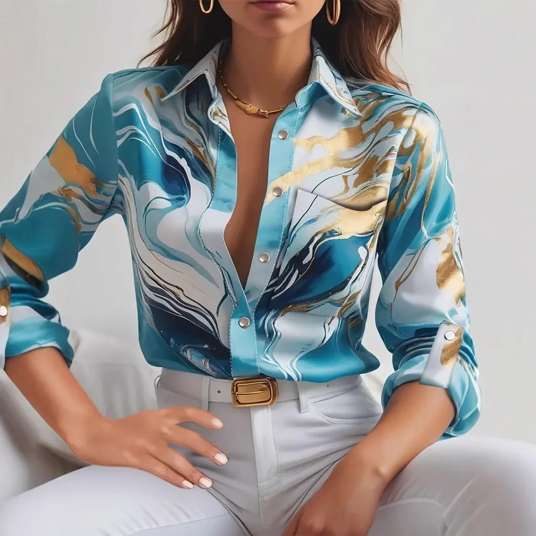 Women's New Long-Sleeved Shirts Classic Marble Printed Retro Blousa Casual Versatile Fashion Button Tops Female Clothing Summer
Women's New Long-Sleeved Shirts Classic Marble Printed Retro Blousa Casual Versatile Fashion Button Tops Female Clothing Summer