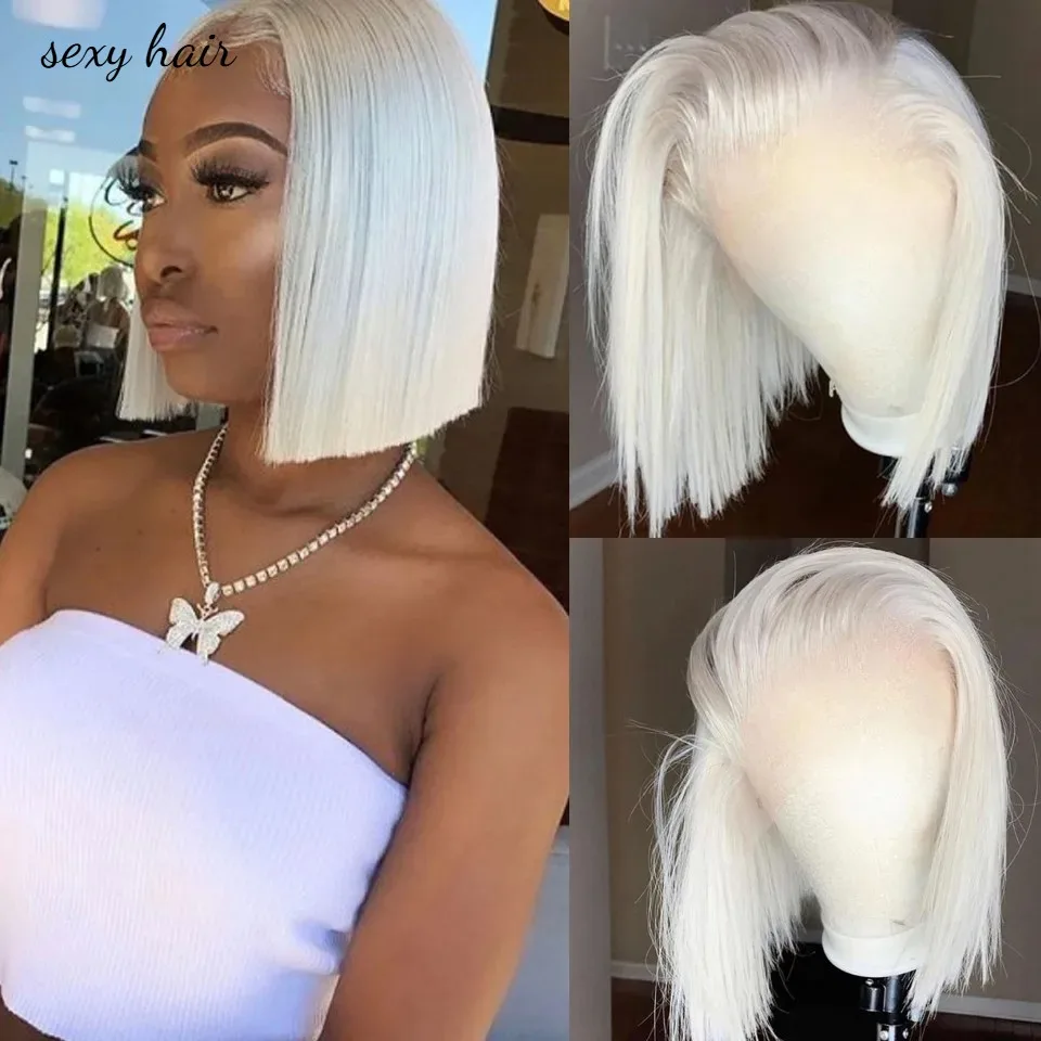 Pelucas De Mujer Platinum Blonde Short Bob Wig White Blonde Straight Lace Front Wig Synthetic Hair for White Women Cosplay 
Pelucas De Mujer Platinum Blonde Short Bob Wig White Blonde Straight Lace Front Wig Synthetic Hair for White Women Cosplay