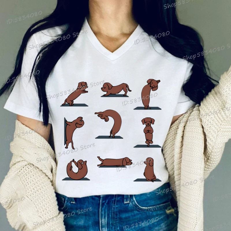 Fashion Summer Tops Dachshund Yoga Funny T Shirts for Women V-neck Casual Tops Funny Yoga Lover Gifts Dachshund Mom T-Shirts
Fashion Summer Tops Dachshund Yoga Funny T Shirts for Women V-neck Casual Tops Funny Yoga Lover Gifts Dachshund Mom T-Shirts