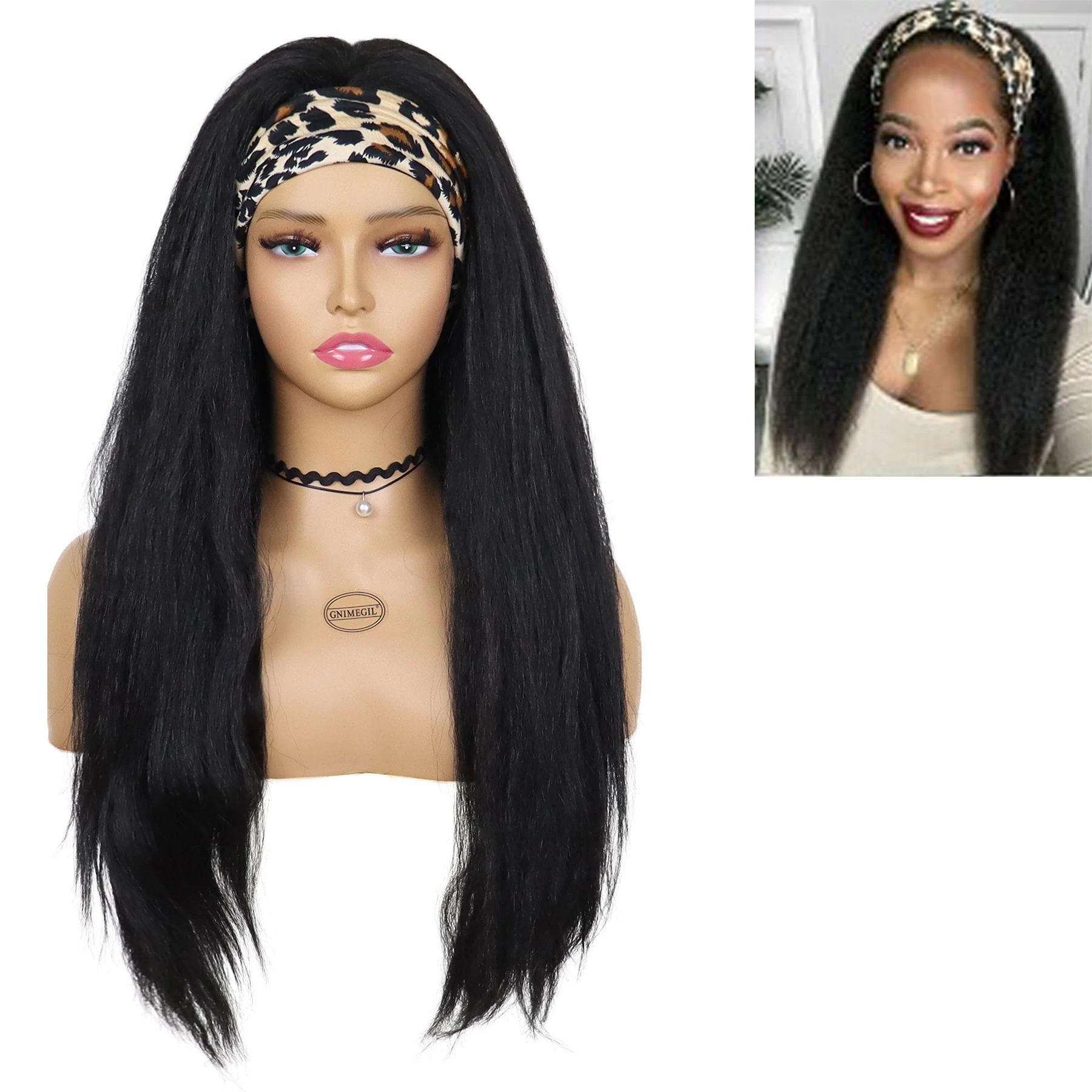 Women's 26 Inch Synthetic Hair Long Yaki Straight Headband Soft Wig Black with Leopard Print Turban for Daily Party Cosplay Wear
Women's 26 Inch Synthetic Hair Long Yaki Straight Headband Soft Wig Black with Leopard Print Turban for Daily Party Cosplay Wear