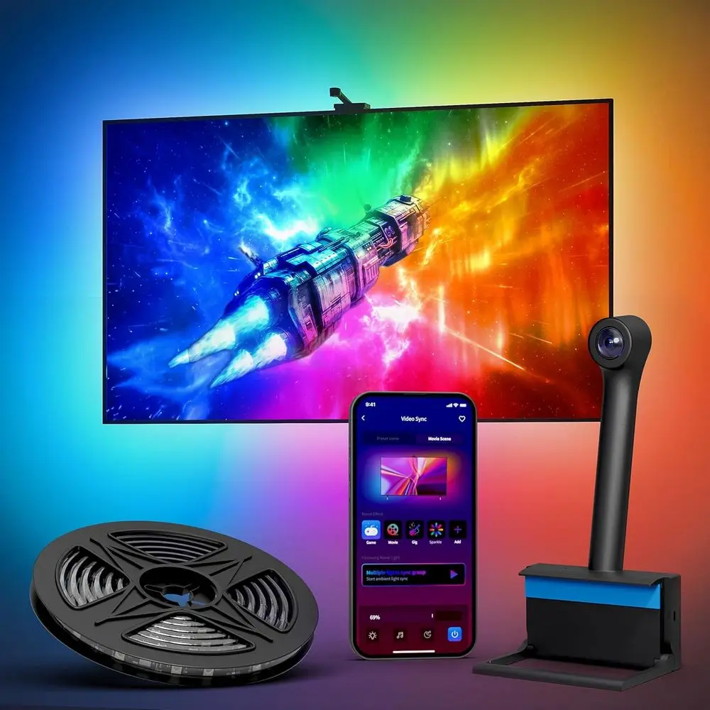 LED Smart TV with Camera, 75-85 Syncing LED Strip Lights, Color-Changing, Compatible with Alexa & Assistant, App-Controlled
LED Smart TV with Camera, 75-85 Syncing LED Strip Lights, Color-Changing, Compatible with Alexa & Assistant, App-Controlled
